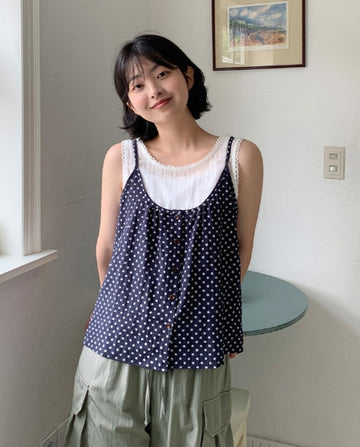 Fildor Flower Layered Sleeveless Blouse